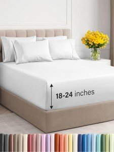 Extra Deep Queen Sheet Set - 6 Piece Breathable & Cooling Sheets - Hotel Luxury Bedding Set w/18-24 Inch Extra Deep Pockets - Easy & Secure Fit - Super Soft, Wrinkle Free & Comfy - White, Queen Size