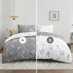 Bedsure Duvet Cover King Size - Reversible Floral Duvet Cover Set with Zipper Closure, 3 Pieces Grey Bedding Set with 8 Corner Ties and 2 Pillowcases 20"x26"