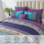 Boho Comforter Set Queen Size 8 Piece Bed in a Bag Bohemian Striped Bedding Quilt Set Aqua Paisley Floral Comforter and Sheet Set,Soft Microfiber Complete Bedding Sets for All Season
