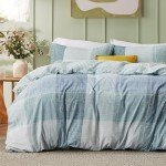 Bedsure Duvet Cover Queen Size - Reversible Buffalo Plaid Duvet Cover Set with Zipper Closure, 3 Pieces Blue Bedding Set with 8 Corner Ties and 2 Pillow Shams 20"x26"