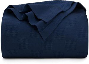 Utopia Bedding Navy 100% Cotton Blanket [Full Size - 90x84 Inch] 350GSM Lightweight, Soft and Breathable Thermal Blanket for All Seasons