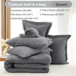 MUXHOMO 7 Pieces Queen Comforter Set, Soft Bed in a Bag Queen Size, All Season Bedding Set with Comforter, Flat Sheet, Fitted Sheet, Pillowcases & Shams, Dark Grey