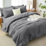 MUXHOMO 7 Pieces Queen Comforter Set, Soft Bed in a Bag Queen Size, All Season Bedding Set with Comforter, Flat Sheet, Fitted Sheet, Pillowcases & Shams, Dark Grey