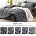 MUXHOMO 7 Pieces Queen Comforter Set, Soft Bed in a Bag Queen Size, All Season Bedding Set with Comforter, Flat Sheet, Fitted Sheet, Pillowcases & Shams, Dark Grey