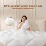 DOWNSTORIA Feather Down Fiber Comforter Queen Size, Ultra Soft 100% Cotton Duvet Insert, Luxurious Hotel Collection White Bedding Comforters, All Season Medium Warmth 90 x 90 Inch.