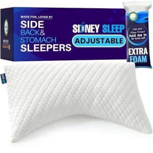 Sidney Sleep Pillow for Side and Back Sleepers - Comfort for Neck and Shoulder Pain - Adjustable and Customizable Shredded Memory Foam Filling - Queen Size - Additional Foam Fill Included (White)