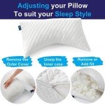 Sidney Sleep Pillow for Side and Back Sleepers - Comfort for Neck and Shoulder Pain - Adjustable and Customizable Shredded Memory Foam Filling - Queen Size - Additional Foam Fill Included (White)