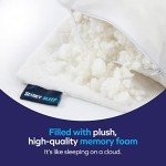 Sidney Sleep Pillow for Side and Back Sleepers - Comfort for Neck and Shoulder Pain - Adjustable and Customizable Shredded Memory Foam Filling - Queen Size - Additional Foam Fill Included (White)