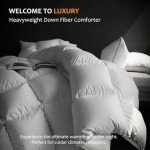 HYVIF Luxury Heavyweight Feathers Down Fiber Comforter King Size - High Fill Power Hotel-Style Thicker Winter Duvet Insert for Cold Weather/Sleepers, Fluffy and Warmth - Solid White, King 90 X 106”