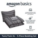 Amazon Basics Twin XL Comforter Set with Sheets, 5-Piece Gray Calvin Stripe Bedding, Lightweight Microfiber Bed-in-a-Bag