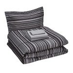 Amazon Basics Twin XL Comforter Set with Sheets, 5-Piece Gray Calvin Stripe Bedding, Lightweight Microfiber Bed-in-a-Bag