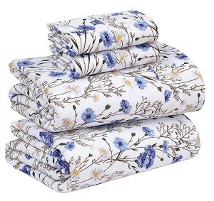 RUVANTI 100% Cotton Sheets Queen Size Set, 4 Pieces, Soft & Breathable Percale Weave Bedding, Deep Pocket 16", Hotel Standard, Crisp Cool Feeling, Durable, Perfect Floral Bed Sheet, Sweet Pea