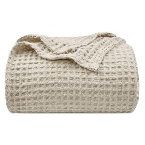 PHF Ultra Soft Waffle Weave Blanket Queen Size 90"x 90"- Washed Lightweight Breathable Cozy Woven Blanket for Bed - Aesthetic Decor for Couch Bedding Sofa Home Car - Light Khaki/Linen