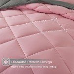 Cosybay Bed in a Bag Queen Comforter Sets 7pcs All Season Solid Down Alternative Bedding Sets Pink and Grey with Comforter, Pillow Shams, Flat Sheet, Fitted Sheet and Pillowcases