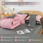 Cosybay Bed in a Bag Queen Comforter Sets 7pcs All Season Solid Down Alternative Bedding Sets Pink and Grey with Comforter, Pillow Shams, Flat Sheet, Fitted Sheet and Pillowcases