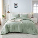 Litanika King Size Comforter Set Sage Green, 3 Pieces Lightweight Solid Comforter King Size, All Season Fluffy Down Alternative Comforter Bed Set Quilt Blanket