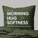 White Classic Dark Green Duvet Cover Queen Size, Microfiber Duvet Cover with Zipper, Duvet Cover Set with 2 Pillow Shams, Luxury Soft Comforter Cover Queen Size, 90 x 90 | Comforter Not Included