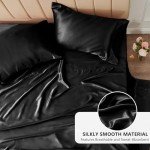 CozyLux Satin Sheets Queen Size - 4 Piece Black Bed Sheet Set with Silky Microfiber, 1 Deep Pocket Fitted Sheet, 1 Flat Sheet, and 2 Pillowcases - Smooth and Soft