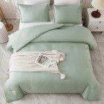 Litanika Queen Comforter Set Sage Green, 3 Pieces Lightweight Comforters Queen Size Solid Bedding Comforters Sets, Down Alternative Comforter Bed Set Quilt Blanket