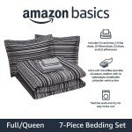 Amazon Basics Full/Queen Comforter Set with Sheets, 7-Piece Gray Calvin Stripe Bedding, Lightweight Microfiber Bed-in-a-Bag, Striped