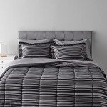 Amazon Basics Full/Queen Comforter Set with Sheets, 7-Piece Gray Calvin Stripe Bedding, Lightweight Microfiber Bed-in-a-Bag, Striped