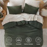 Bedsure Queen Size Comforter Set, Dark Green Soft Prewashed Bedding for All Seasons, 3 Pieces GentleSoft™ Warm Down Alternative Bed Set, 1 Lightweight Comforter (90"x90") and 2 Pillowcases (20"x26")