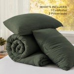 Bedsure Queen Size Comforter Set, Dark Green Soft Prewashed Bedding for All Seasons, 3 Pieces GentleSoft™ Warm Down Alternative Bed Set, 1 Lightweight Comforter (90"x90") and 2 Pillowcases (20"x26")