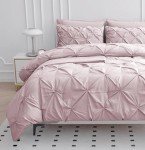 LANE LINEN Twin Comforter Set for Girls, 5 Piece Twin Size Bed in a Bag Sets, Pintuck Bedding Sets & Collections with Pink Comforter, Sheets, Pillowcases & Shams, Soft Twin Bedding Set - Sepia Rose