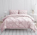 LANE LINEN Twin Comforter Set for Girls, 5 Piece Twin Size Bed in a Bag Sets, Pintuck Bedding Sets & Collections with Pink Comforter, Sheets, Pillowcases & Shams, Soft Twin Bedding Set - Sepia Rose
