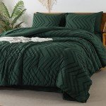Litanika King Size Comforter Set with Sheets Dark Emerald Green - 7 Pieces Bed in a Bag King Chevron Tufted Complete Beddding Sets with Comforter, Sheets, Pillowcases & Shams