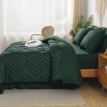 Litanika King Size Comforter Set with Sheets Dark Emerald Green - 7 Pieces Bed in a Bag King Chevron Tufted Complete Beddding Sets with Comforter, Sheets, Pillowcases & Shams