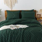 Litanika King Size Comforter Set with Sheets Dark Emerald Green - 7 Pieces Bed in a Bag King Chevron Tufted Complete Beddding Sets with Comforter, Sheets, Pillowcases & Shams