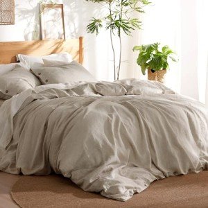 Bedsure Linen Duvet Cover King Size - Linen Cotton Blend Bedding Set, Soft & Cozy, 3 Pieces, 1 Duvet Cover 104x90 Inches and 2 Pillowcases, Natural Color Cooling Bedding, Comforter Sold Separately