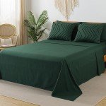 Litanika King Size Comforter Set with Sheets Dark Emerald Green - 7 Pieces Bed in a Bag King Chevron Tufted Complete Beddding Sets with Comforter, Sheets, Pillowcases & Shams