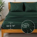 Litanika King Size Comforter Set with Sheets Dark Emerald Green - 7 Pieces Bed in a Bag King Chevron Tufted Complete Beddding Sets with Comforter, Sheets, Pillowcases & Shams