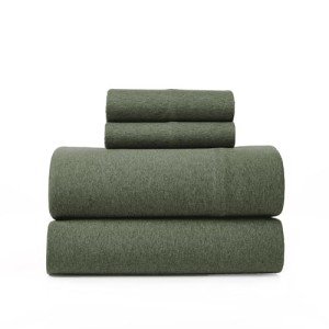 Road Trip America Jersey Sheets Queen Set - Cotton (4 Pieces) All Seasonal Deep Pockets Soft Cozy Knit Stretchy Bed Sheets - Hotel and Residential Quality (Green, Queen)