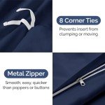 Duvet Cover Queen Size Set - Extra Soft Queen Size Duvet Cover 90 x 90 with 2 Pillow Shams - Hotel Luxury Easy Care and Fade Free w/ Zipper Closures & Ties - Comfy Breathable Bedding Set (Navy Blue)