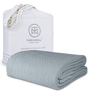 Threadmill Luxury Cotton Blankets for King Size Bed | All-Season Cozy 100% Cotton King Size Blanket | Herringbone Soft Fall Thermal Blanket fits Cal King Size Bed | Scottish Grey