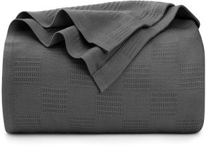 Utopia Bedding Smoke Gray 100% Cotton Blanket [Queen Size - 90x90 Inch] 350GSM Lightweight, Soft and Breathable Thermal Blanket for All Seasons