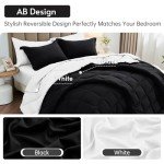 MUXHOMO 7 Pieces Queen Comforter Set, Reversible Bed in a Bag Queen Size, All Season Bedding Set with Comforter, Flat Sheet, Fitted Sheet, Pillowcases & Shams, Black & White