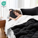 MUXHOMO 7 Pieces Queen Comforter Set, Reversible Bed in a Bag Queen Size, All Season Bedding Set with Comforter, Flat Sheet, Fitted Sheet, Pillowcases & Shams, Black & White