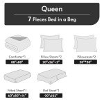 MUXHOMO 7 Pieces Queen Comforter Set, Reversible Bed in a Bag Queen Size, All Season Bedding Set with Comforter, Flat Sheet, Fitted Sheet, Pillowcases & Shams, Black & White