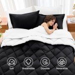 MUXHOMO 7 Pieces Queen Comforter Set, Reversible Bed in a Bag Queen Size, All Season Bedding Set with Comforter, Flat Sheet, Fitted Sheet, Pillowcases & Shams, Black & White