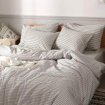 JELLYMONI Bedding Duvet Cover Set, 100% Natural Cotton 3pcs Striped Duvet Cover Sets, White Duvet Cover with Grey Stripes Pattern Printed Comforter Cover, with Zipper Closure & Corner Ties(Queen Size)