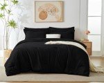 CozyLux King Comforter Set Black, 7 Pieces Bed in a Bag Soft Bedding Comforter Set with Sheets, All Season Boho 7PC Bed Sets with Comforter, Fitted Sheets, Flat Sheets, Pillow Shams and Pillowcases