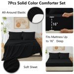 CozyLux King Comforter Set Black, 7 Pieces Bed in a Bag Soft Bedding Comforter Set with Sheets, All Season Boho 7PC Bed Sets with Comforter, Fitted Sheets, Flat Sheets, Pillow Shams and Pillowcases