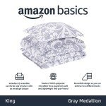 Amazon Basics King Size Comforter Sets, Ultra-Soft Lightweight Microfiber Reversible 3-Piece Bedding, Gray Medallion