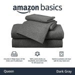 Amazon Basics 4 Piece Bed Sheet Set, 100% Cotton Jersey, Includes Super Soft, Flat and Fitted Sheets, Pillowcase, Queen, Dark Gray, Solid