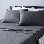 Amazon Basics 4 Piece Bed Sheet Set, 100% Cotton Jersey, Includes Super Soft, Flat and Fitted Sheets, Pillowcase, Queen, Dark Gray, Solid