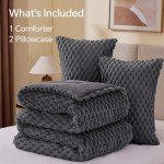 BEDELITE Fluffy King Size Comforter Set - Grey Fleece Soft Comforter for King Size Bed, Luxury Warm Bedding Set for Winter, Fuzzy Bed Set 3 Pieces (1 Comforter, 2 Pillowcases)